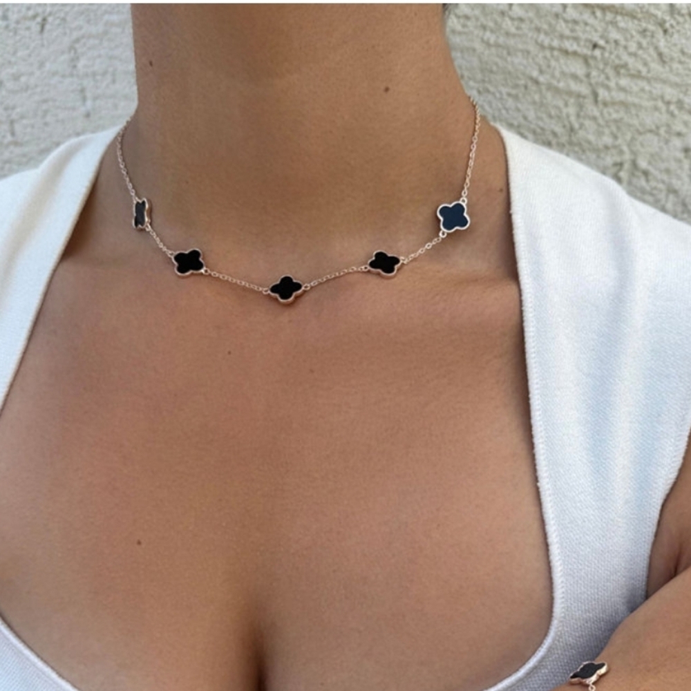 Adornia, Rose Gold Tone Necklace with Black Clover Accents, NWT - Picture 4 of 5